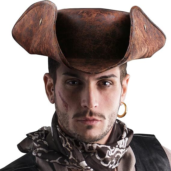 Durashape Brown Pirate Tricorn Hat Tri-Corner Faux Leather Captain Cowboy Costume 5