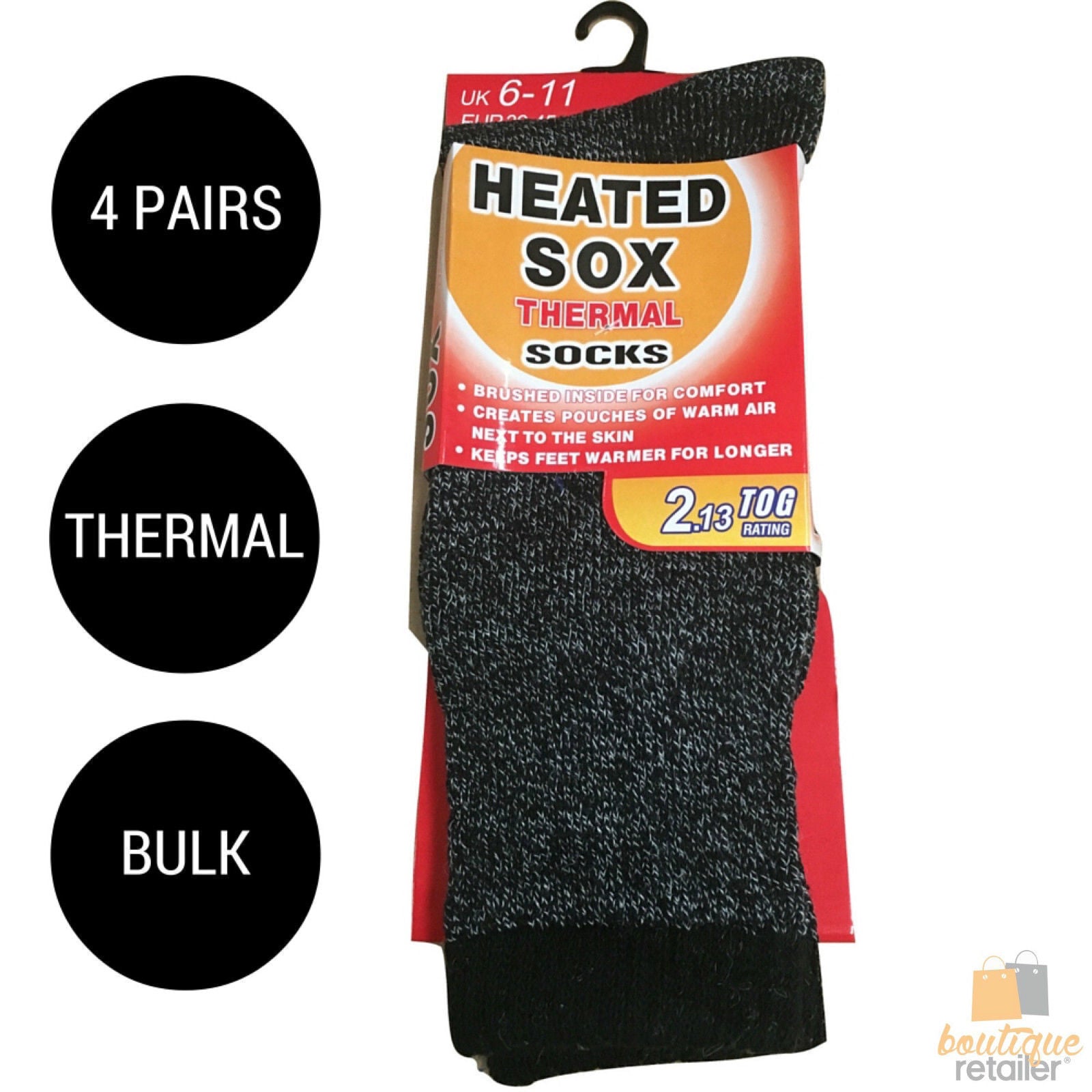 4 Pairs Mens THERMAL HEATED SOCKS Warm Winter Comfort Mens Work Sox Ski BULK - 6-11 UK 3