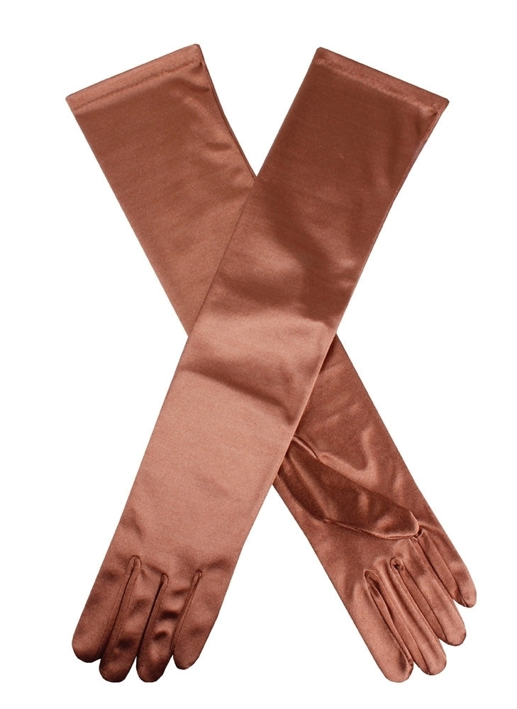 Dents Womens Long Above Elbow Satin Gloves  - Bronze 3