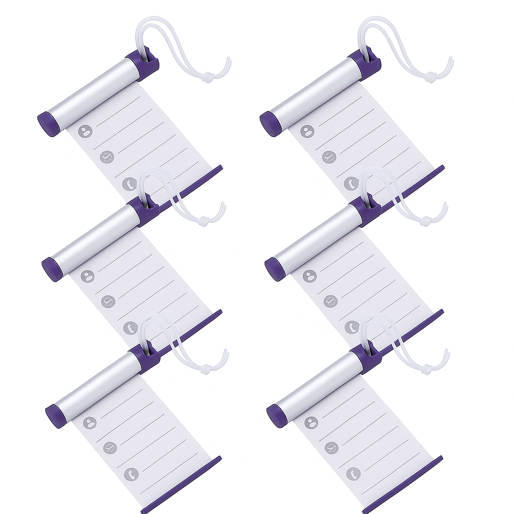 6x Funky Luggage Cylinder Tag Rollout Label for Address Details - Silver/Blue