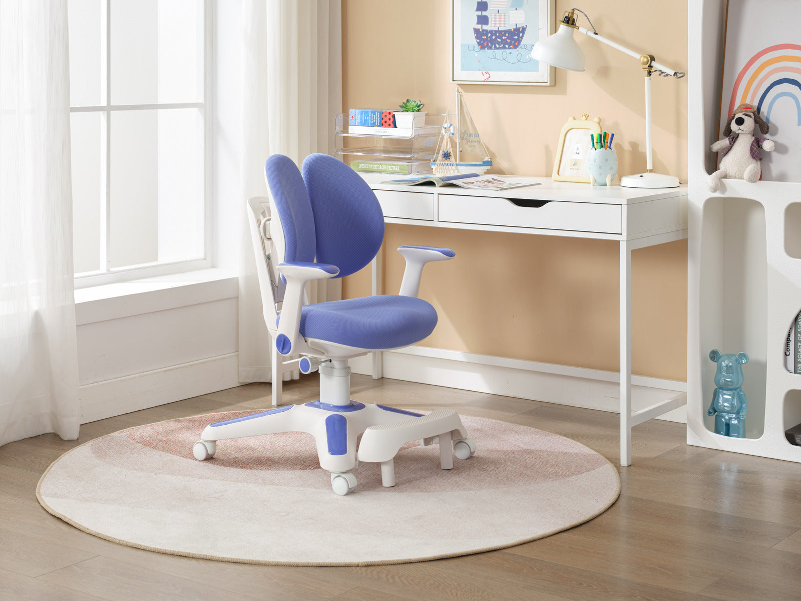 Ergonomic Children Kids Study Chair Set of 2 Height Adjustable - Blue 3