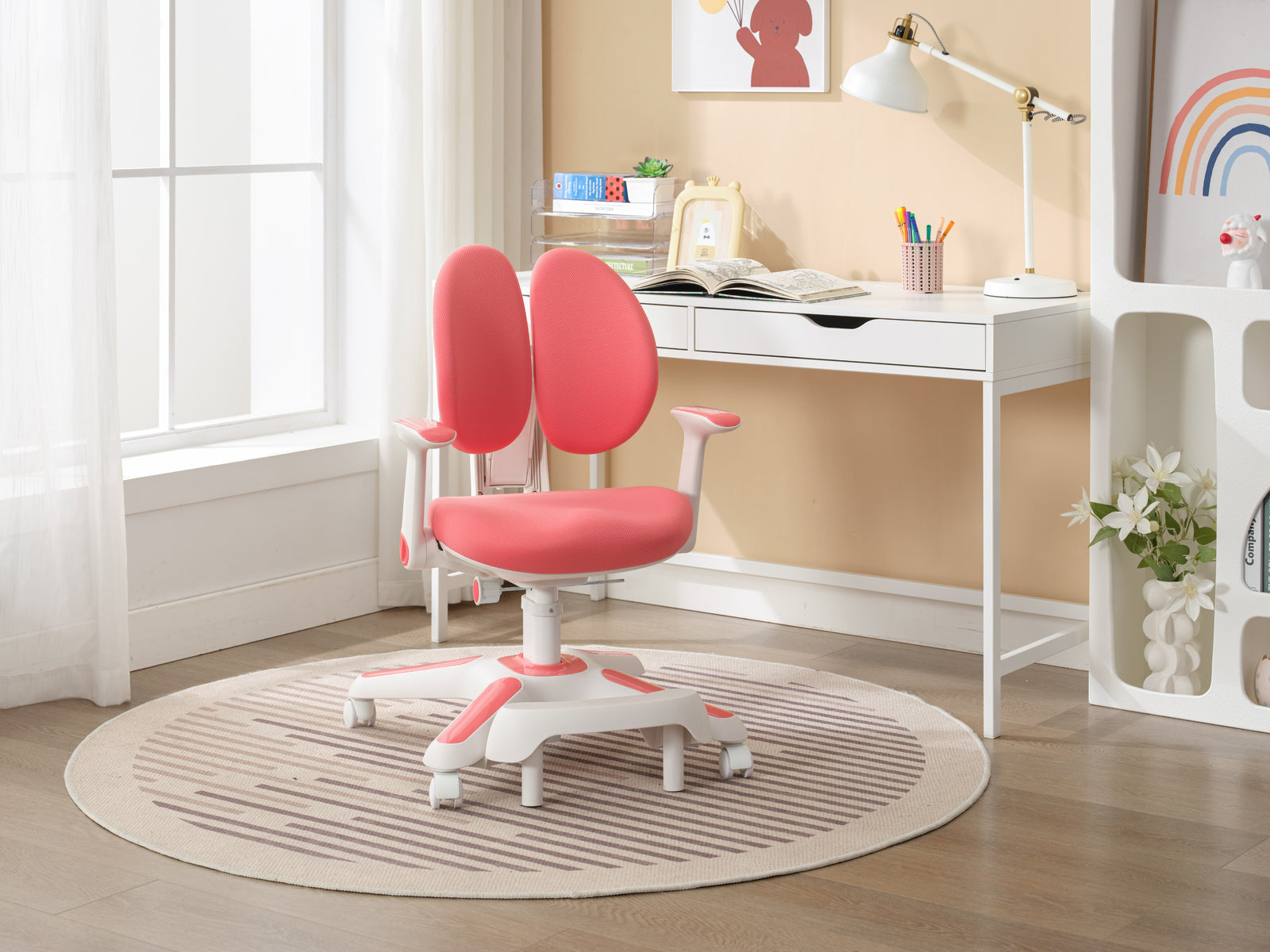 2x Ergonomic Children Kids Study Chairs Height Adjustable - Pink 3