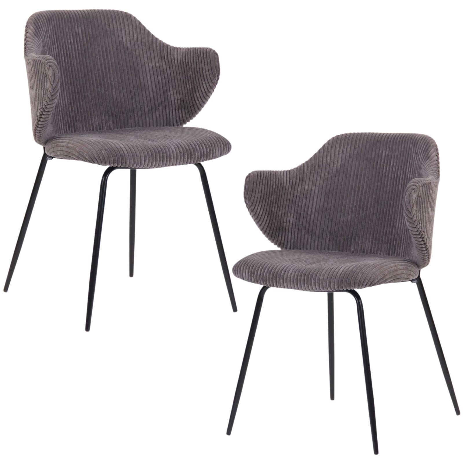 Set of 2 Dining Chairs with Corduroy Cord Fabric in Dark Grey Lincoln