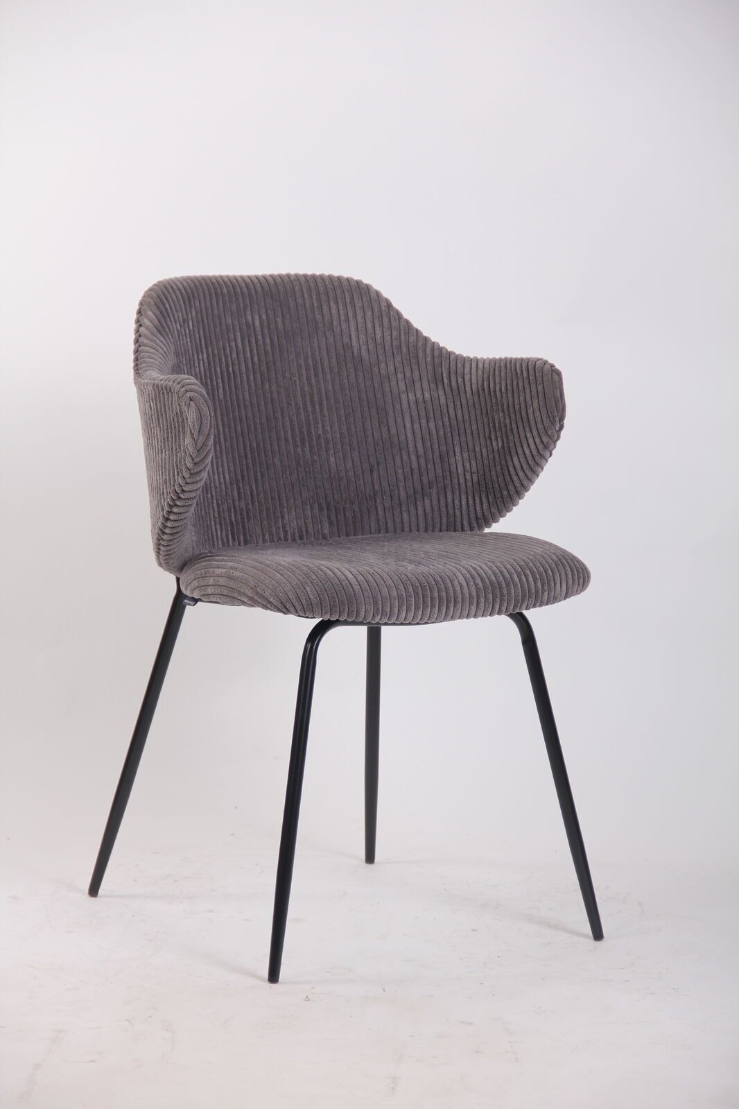 Set of 2 Dining Chairs with Corduroy Cord Fabric in Dark Grey Lincoln 7