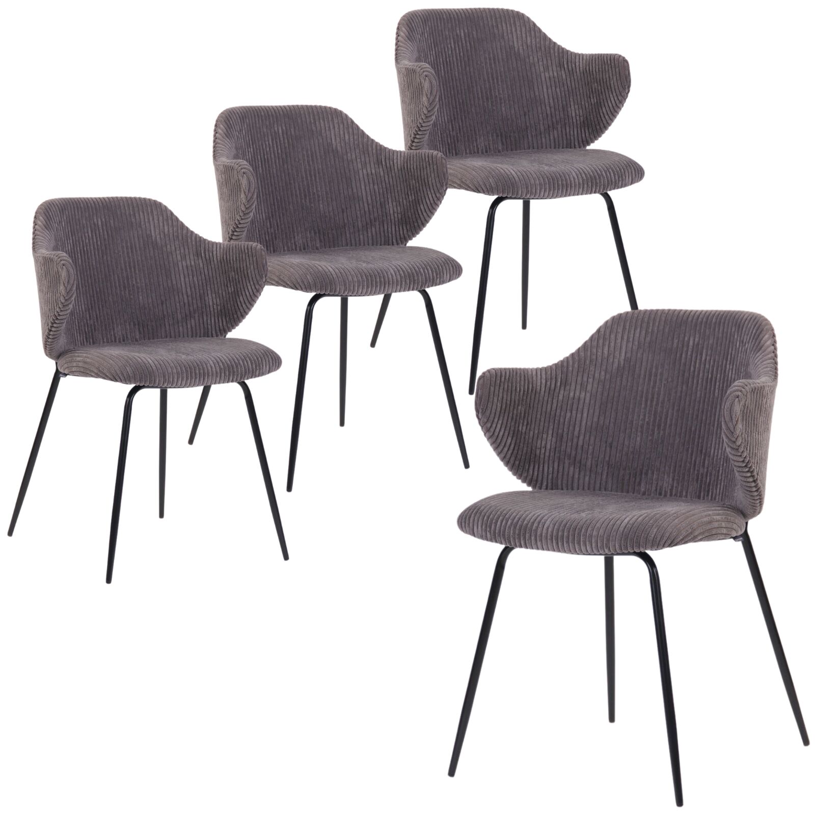 Set of 4 Dining Chairs with Corduroy Cord Fabric in Dark Grey Lincoln