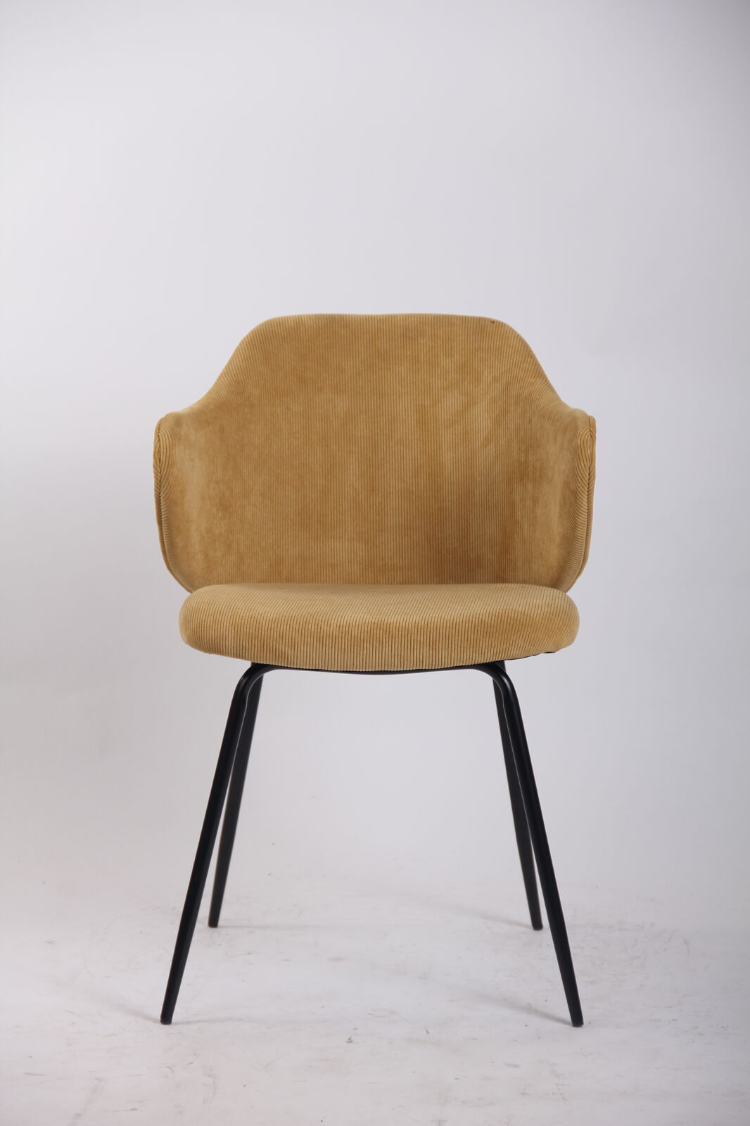 Set of 2 Dining Chairs Corduroy Cord Fabric with Metal Legs in Mustard Yellow 3