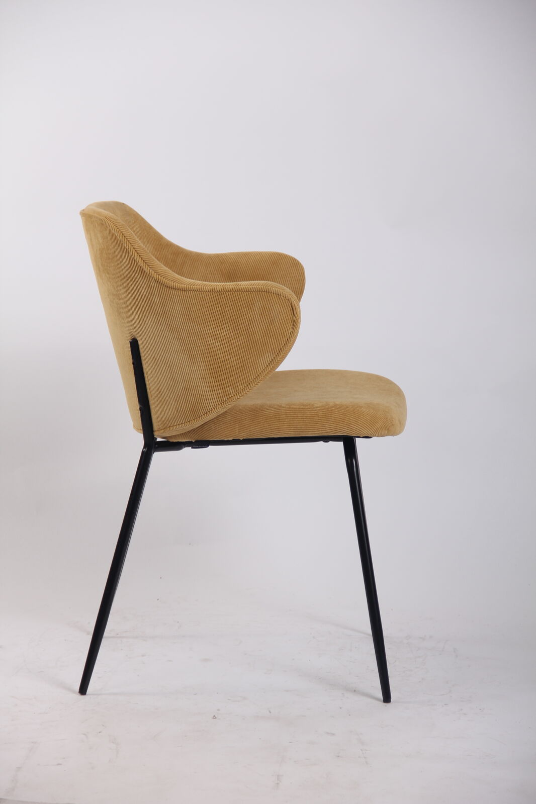 Set of 2 Dining Chairs Corduroy Cord Fabric with Metal Legs in Mustard Yellow 4