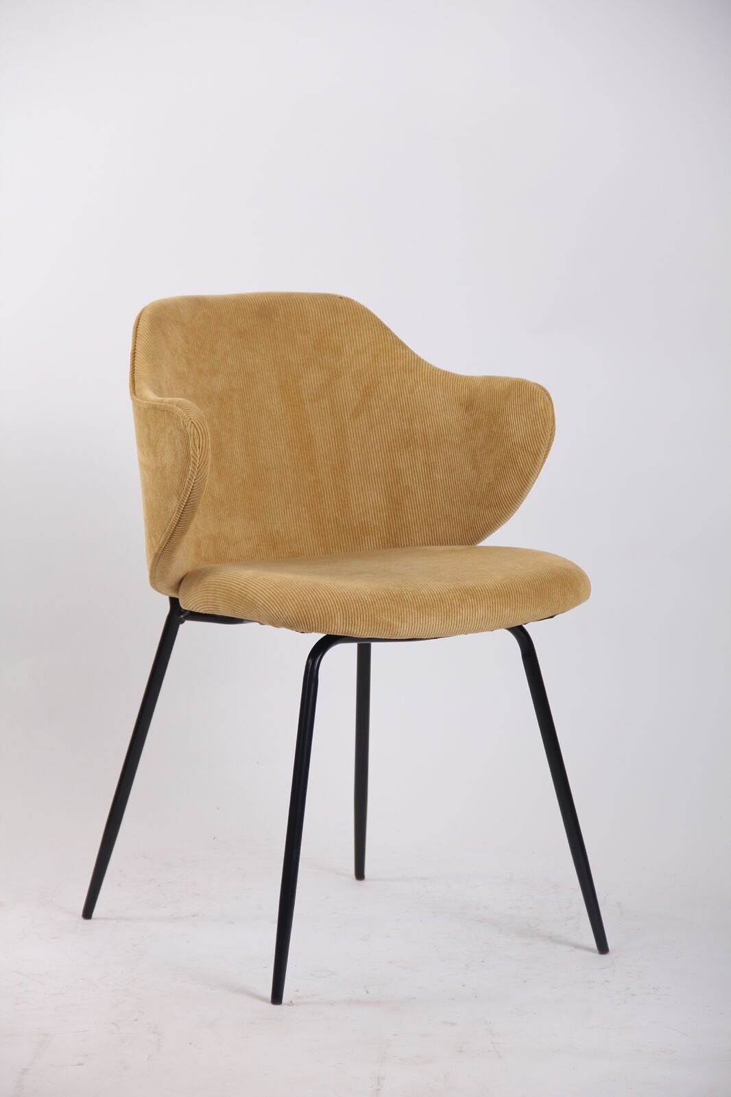 Set of 2 Dining Chairs Corduroy Cord Fabric with Metal Legs in Mustard Yellow 7