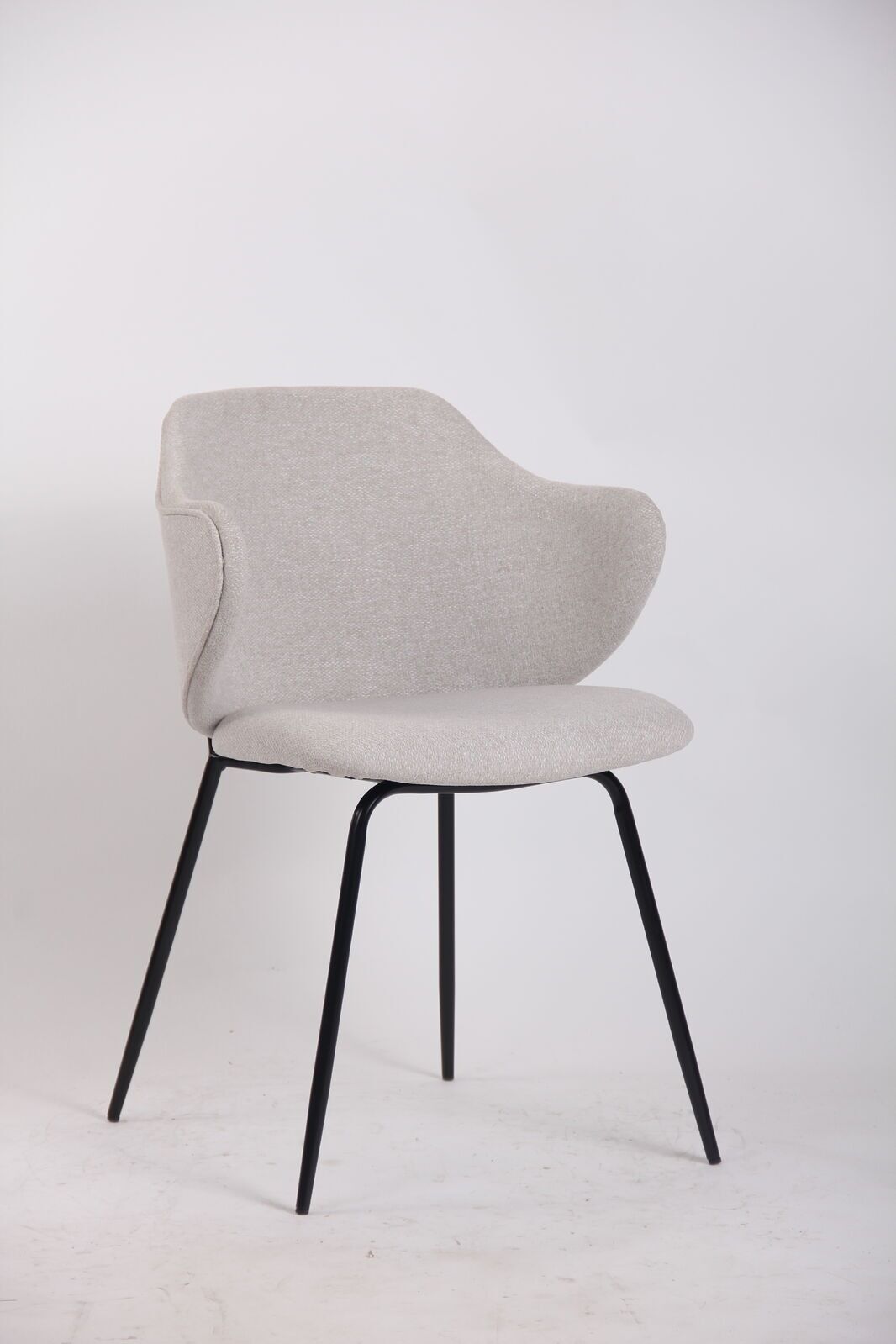 Set of 4 Dining Chairs Fabric with Metal Legs in Ivory Beige 7