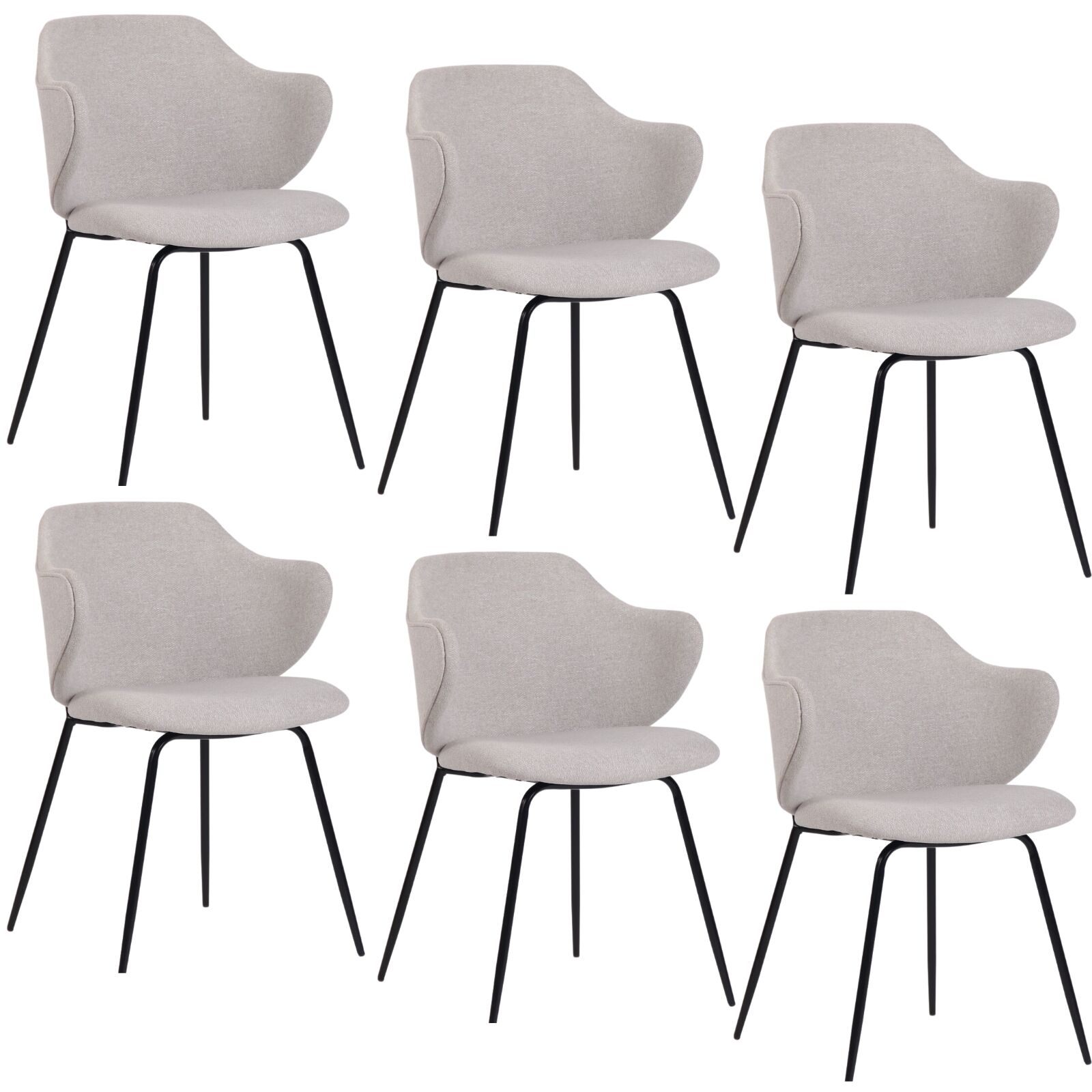 Set of 2 Dining Chairs Fabric with Metal Legs in Ivory Beige
