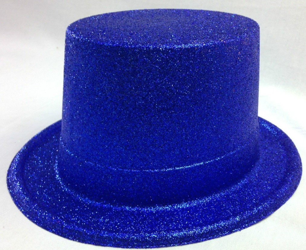 6x Glitter Top Hat Fancy Party Plastic Costume Tall Cap Fun Bulk - Blue 3
