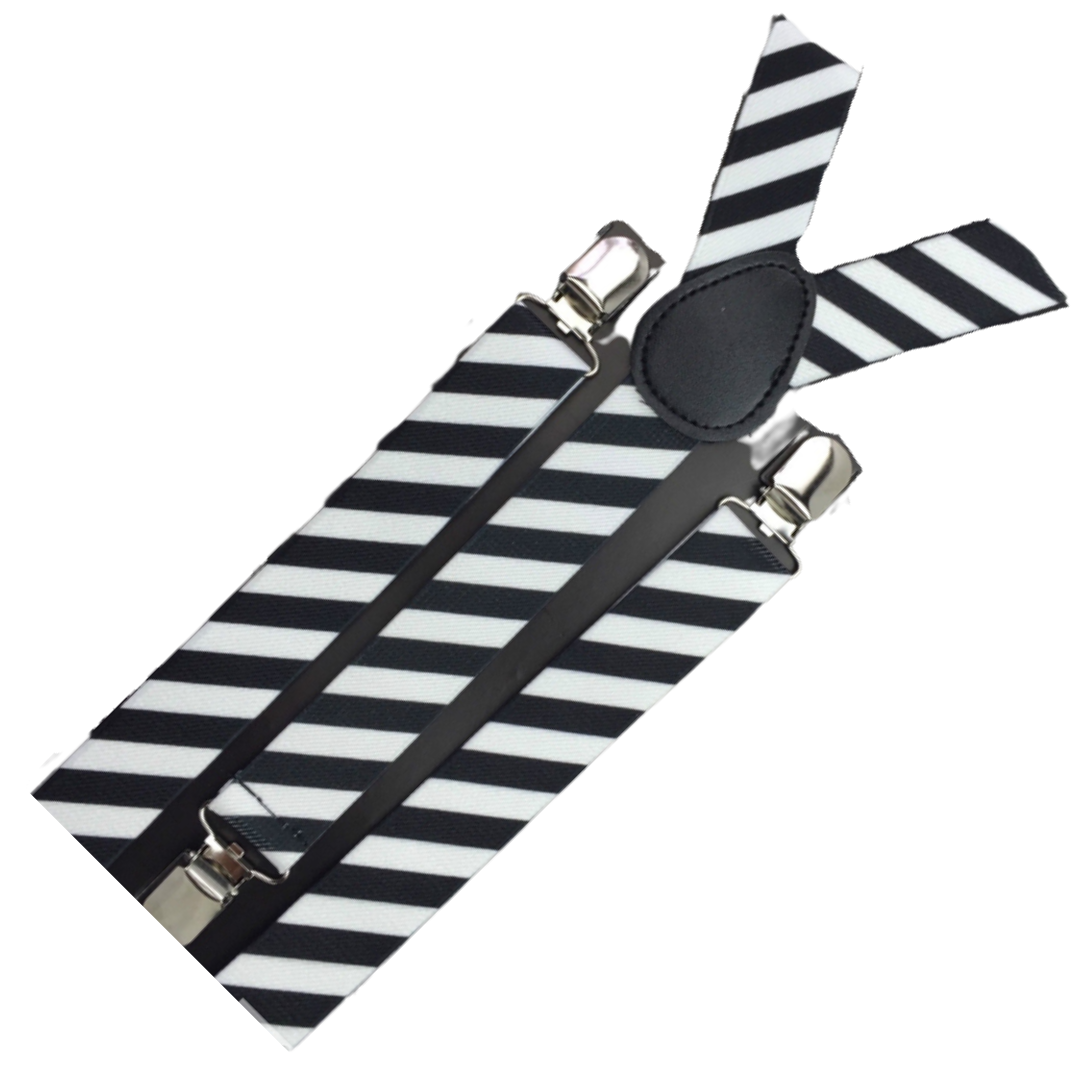 6x Mens Suspenders Braces Adjustable Strong Clip On Elastic Formal Wedding BULK - Black/White Diagonal Stripes 3