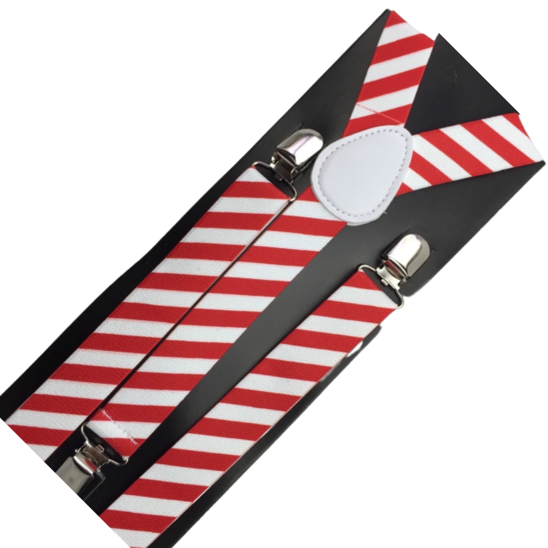 6x Mens Suspenders Braces Adjustable Strong Clip On Elastic Formal Wedding BULK - Red/White Diagonal Stripes 3