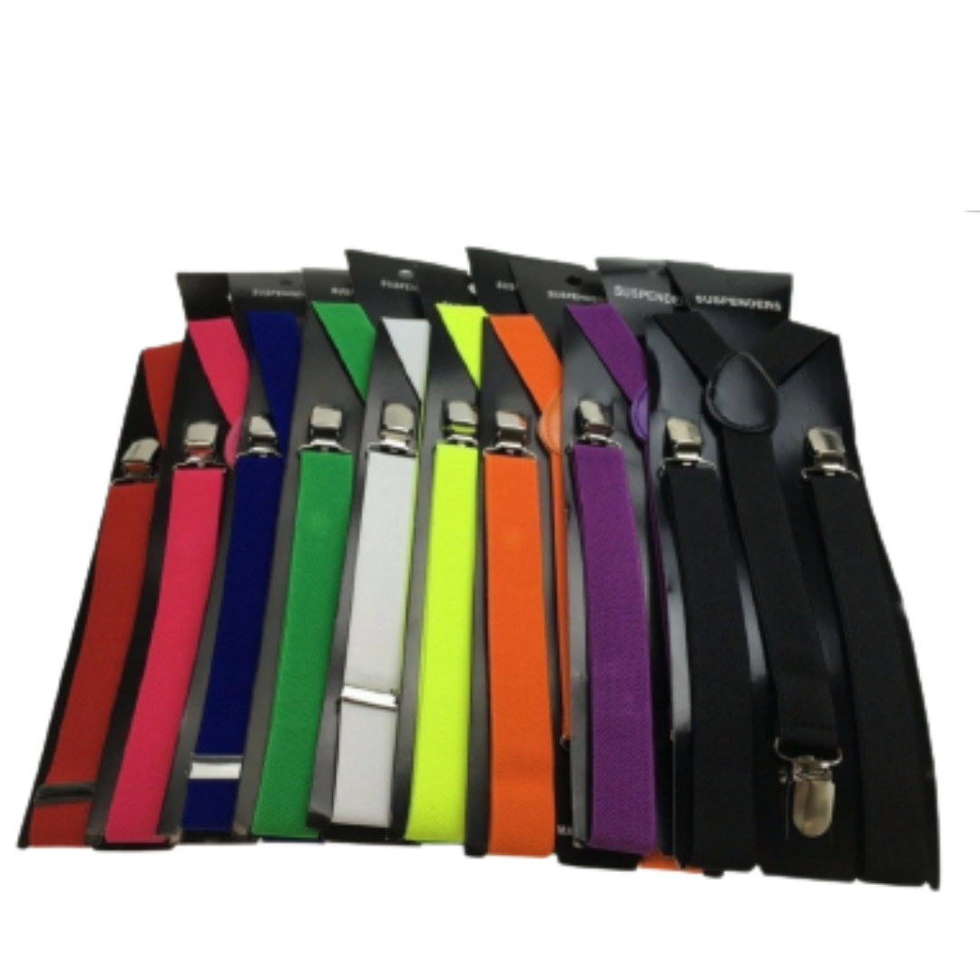 6x Mens Suspenders Braces Adjustable Strong Clip On Elastic Formal Wedding BULK - Assorted Colour Pack 3