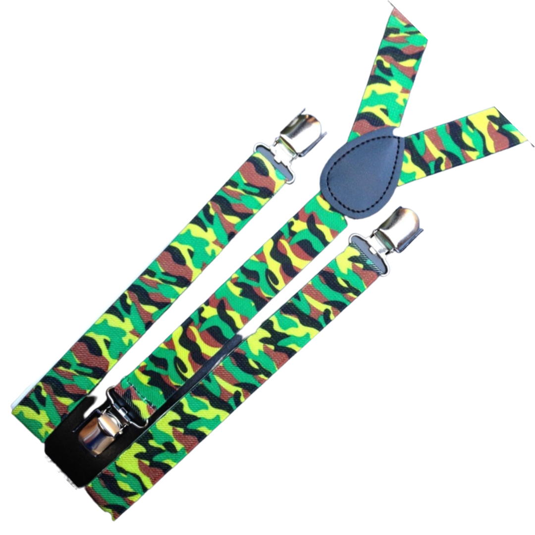 6x Mens Suspenders Braces Adjustable Strong Clip On Elastic Formal Wedding BULK - Army Camouflage 2 3