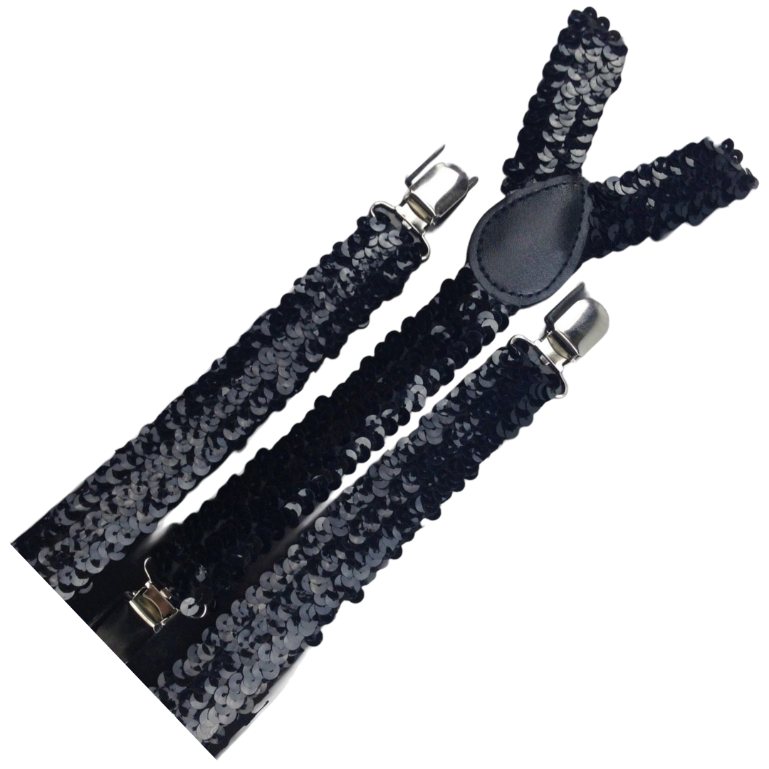6x Mens Suspenders Braces Adjustable Strong Clip On Elastic Formal Wedding BULK - Black (Sequin) 3