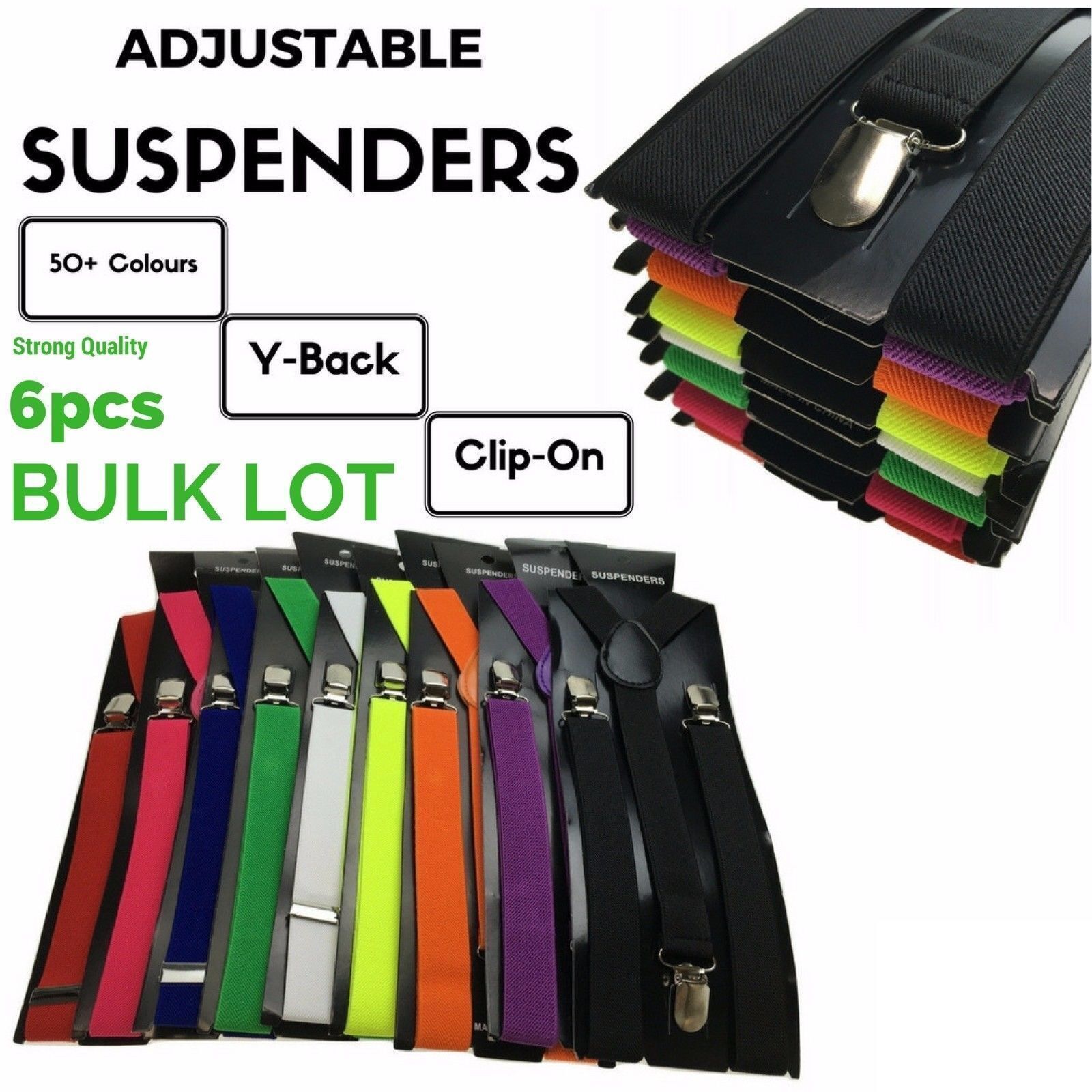6x Mens Suspenders Braces Adjustable Strong Clip On Elastic Formal Wedding BULK - Green 4
