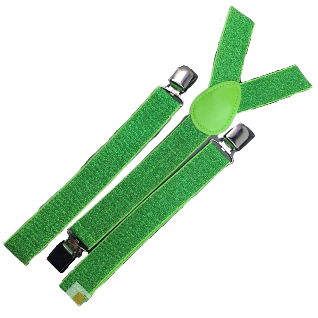 6x Mens Suspenders Braces Adjustable Strong Clip On Elastic Formal Wedding BULK - Green (Glitter) 3