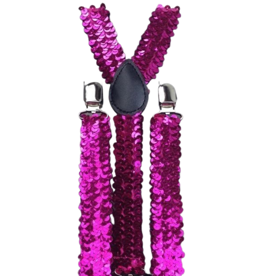 6x Mens Suspenders Braces Adjustable Strong Clip On Elastic Formal Wedding BULK - Hot Pink (Sequin) 3
