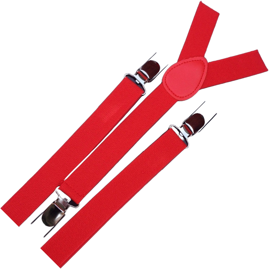 6x Mens Suspenders Braces Adjustable Strong Clip On Elastic Formal Wedding BULK - Red 3