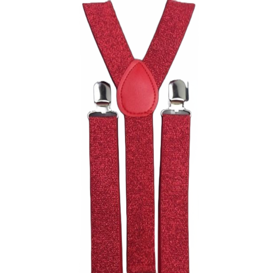 6x Mens Suspenders Braces Adjustable Strong Clip On Elastic Formal Wedding BULK - Red (Glitter) 3