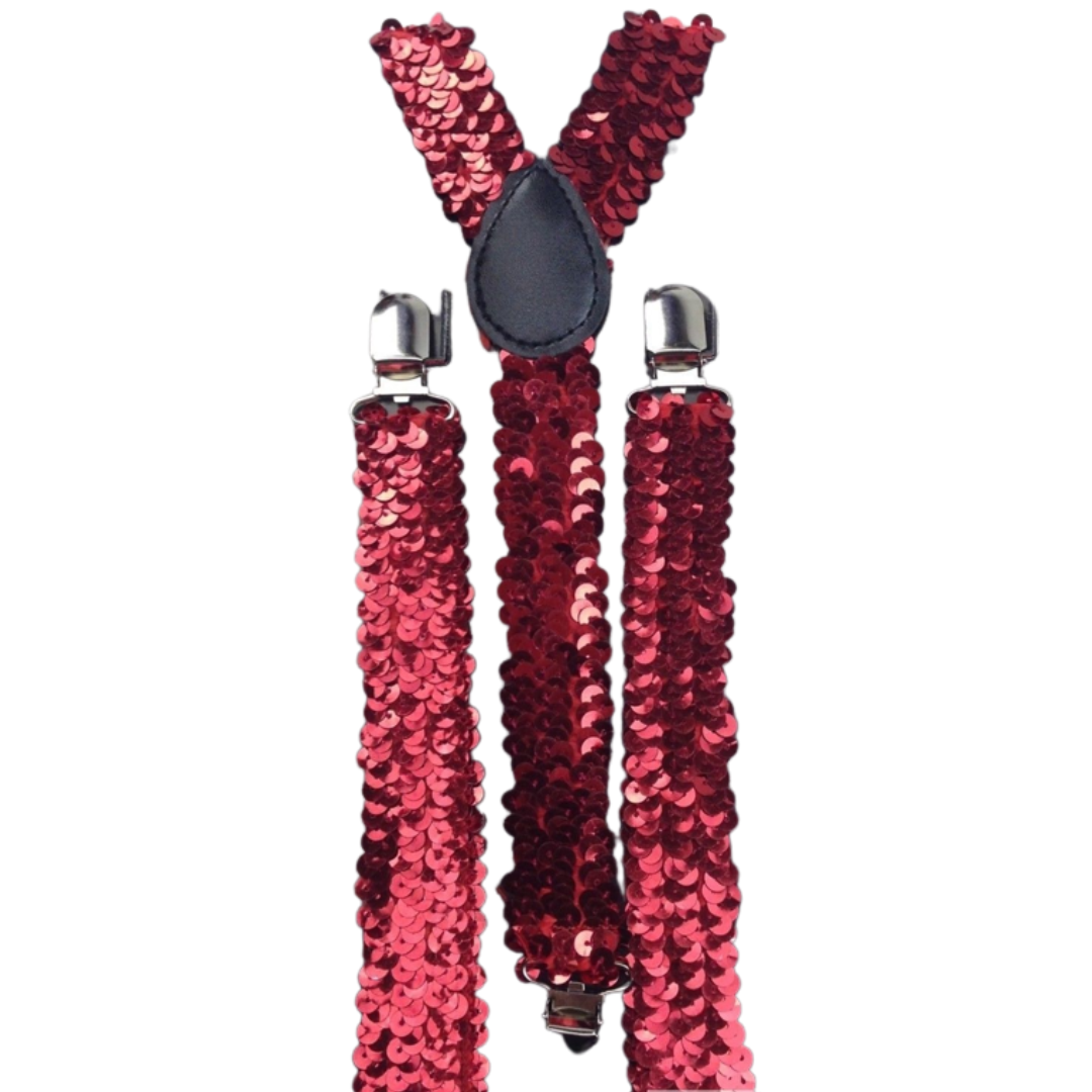 6x Mens Suspenders Braces Adjustable Strong Clip On Elastic Formal Wedding BULK - Red (Sequin) 3