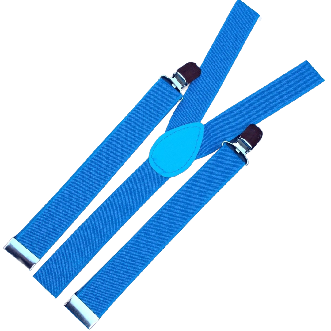 6x Mens Suspenders Braces Adjustable Strong Clip On Elastic Formal Wedding BULK - Sky Blue 3