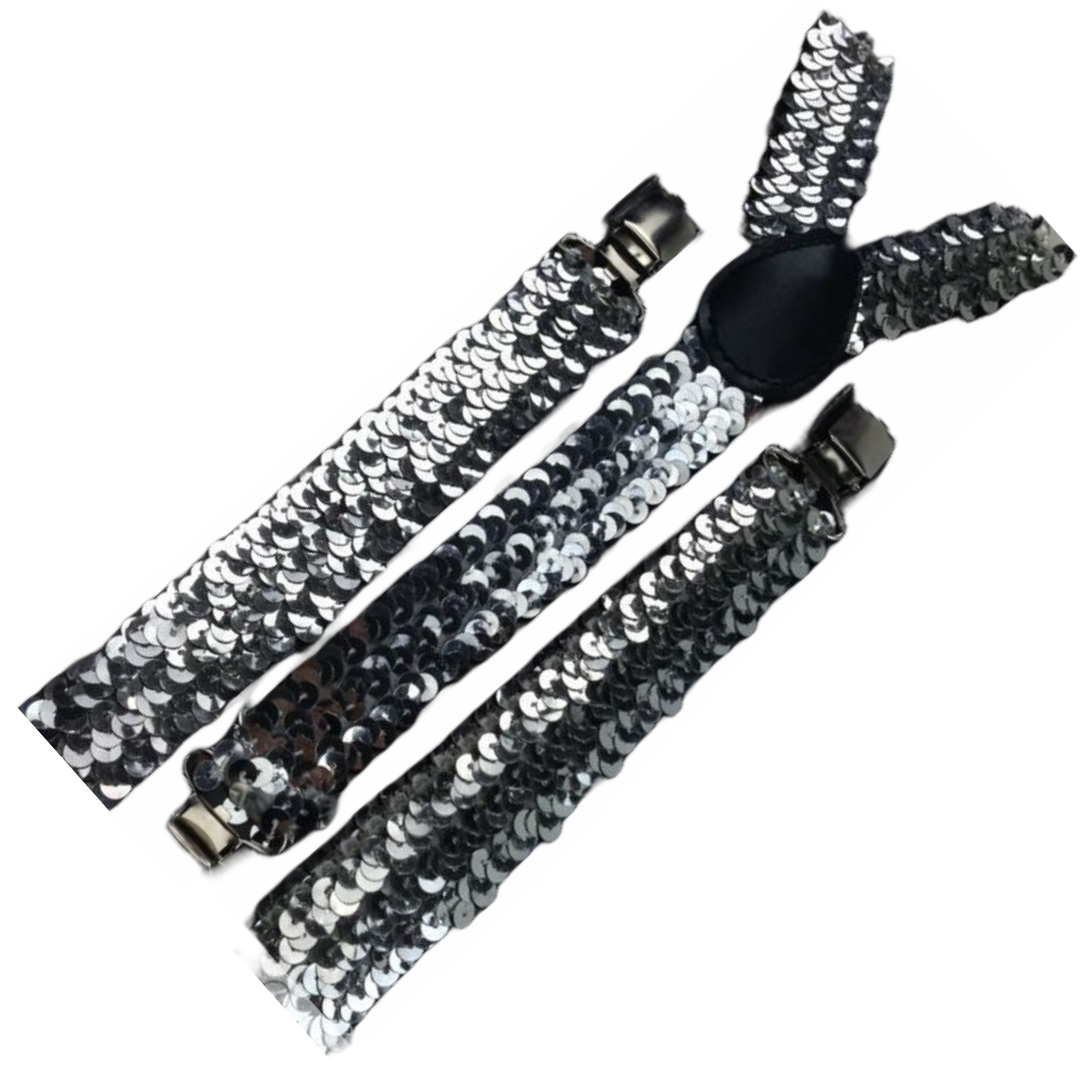 6x Mens Suspenders Braces Adjustable Strong Clip On Elastic Formal Wedding BULK - Silver (Sequin) 3
