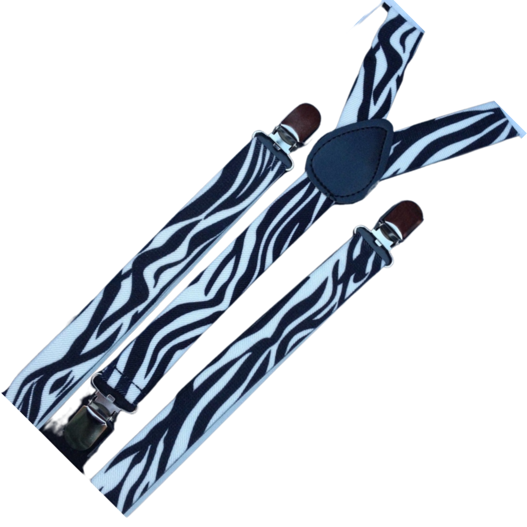 6x Mens Suspenders Braces Adjustable Strong Clip On Elastic Formal Wedding BULK - Zebra 3