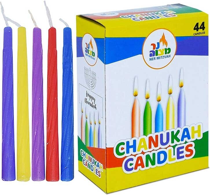 Ner Mitzvah Multi Color Standard Chanukah Candles - 1 Pack of 44pcs