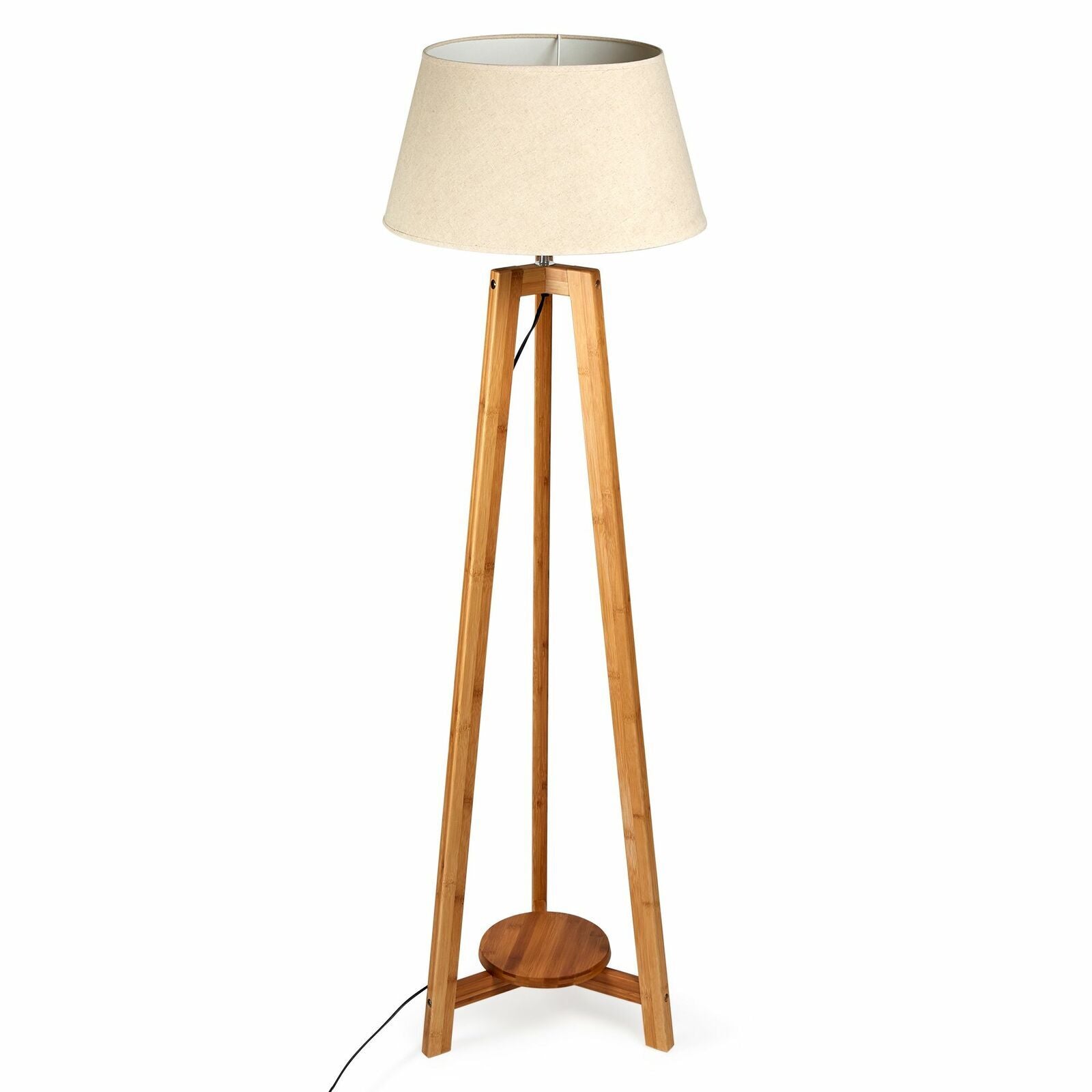 155cm Large Bamboo Wooden Tripod Floor Lamp w Beige Linen Light Shade 6
