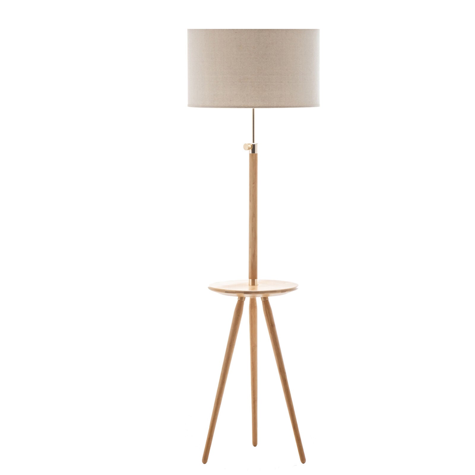 165cm Adjustable Bamboo Tripod Floor Lamp Light with Linen Shade & Built-In Table 9