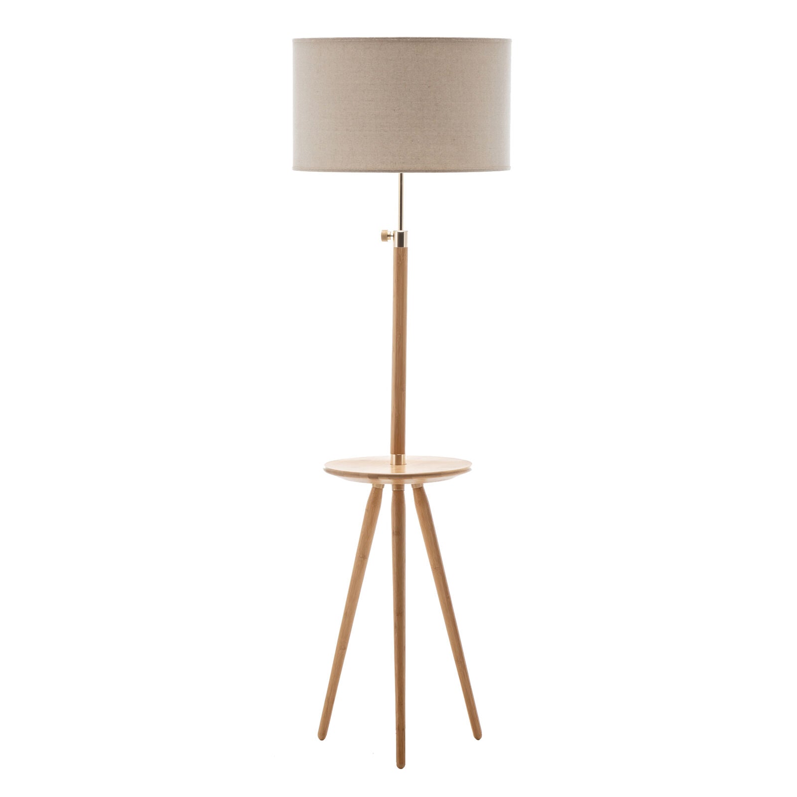 165cm Adjustable Bamboo Tripod Floor Lamp Light with Linen Shade & Built-In Table 10