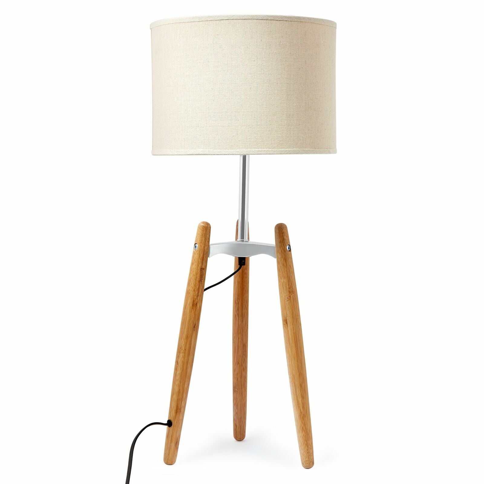 73cm Bamboo Tripod Table Lamp Light Modern Vintage w Beige Linen Shade 4
