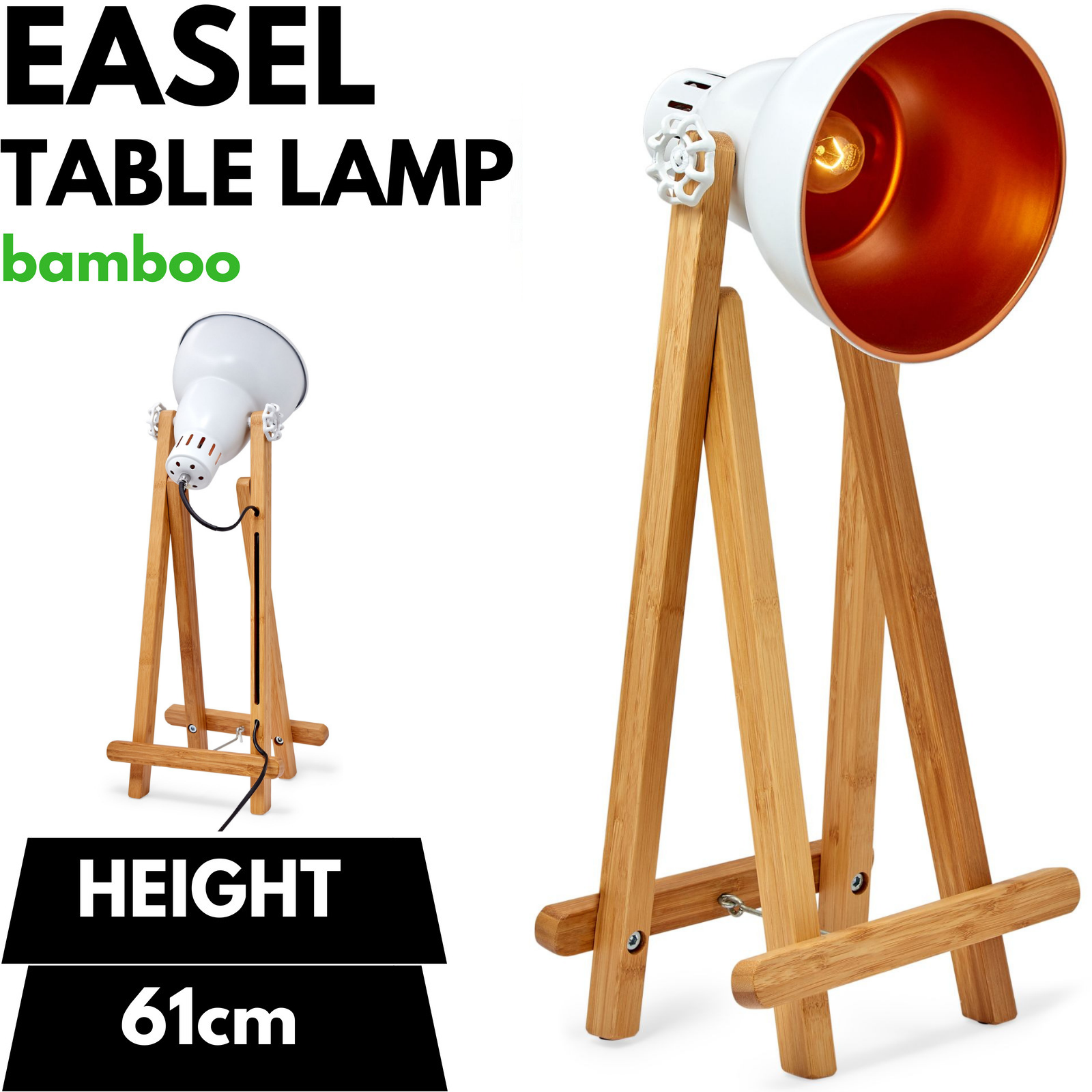 61cm Bamboo Easel Table Lamp Modern Scandi Designer Desk Light Bedroom Office 9