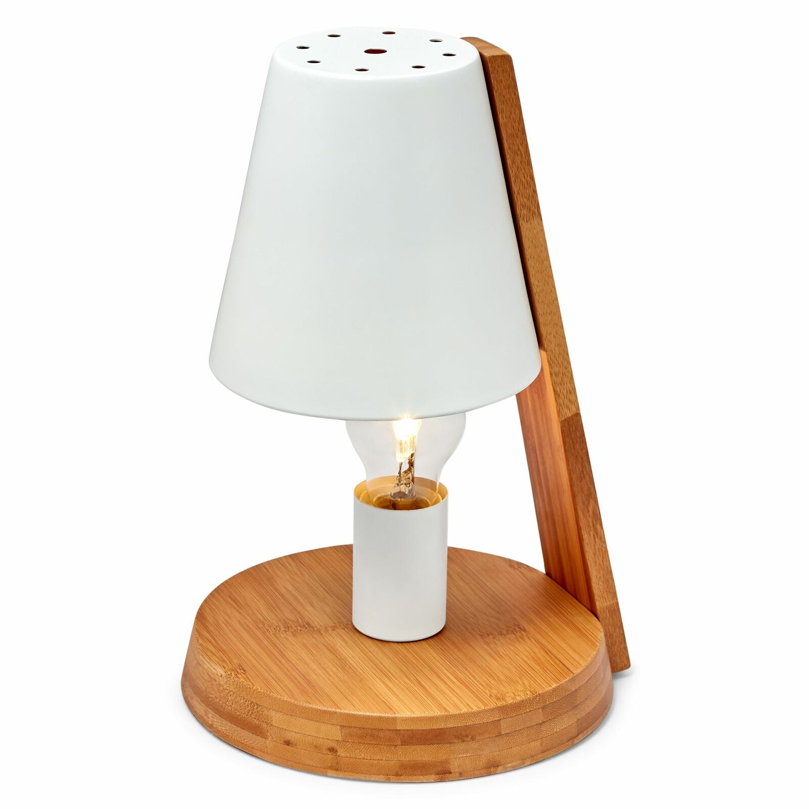 32cm Wooden Base Modern Desk Table Lamp Light Metal Shade Designer - White 3