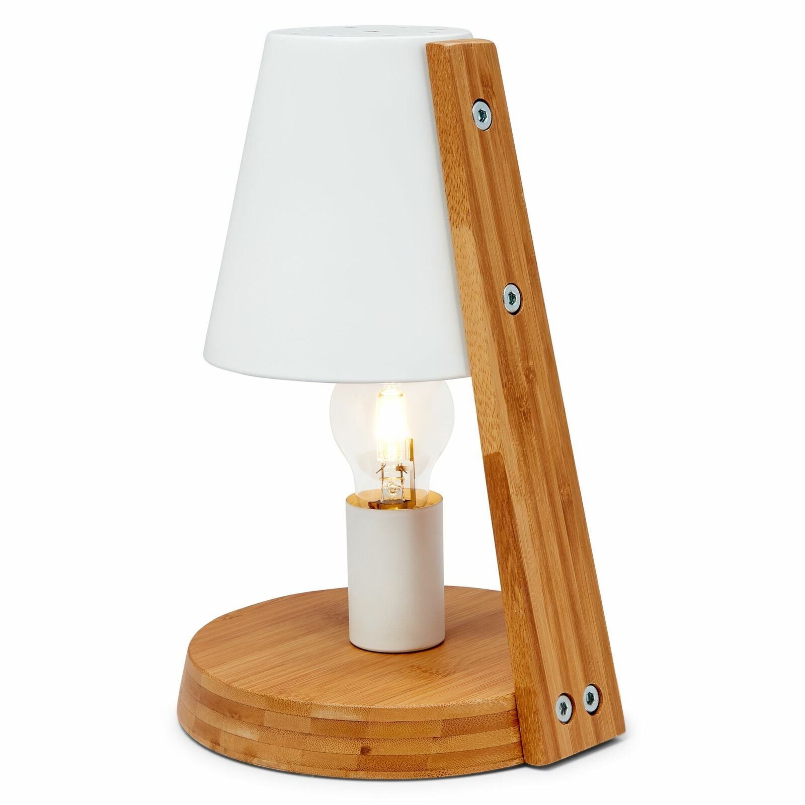 32cm Wooden Base Modern Desk Table Lamp Light Metal Shade Designer - White 6