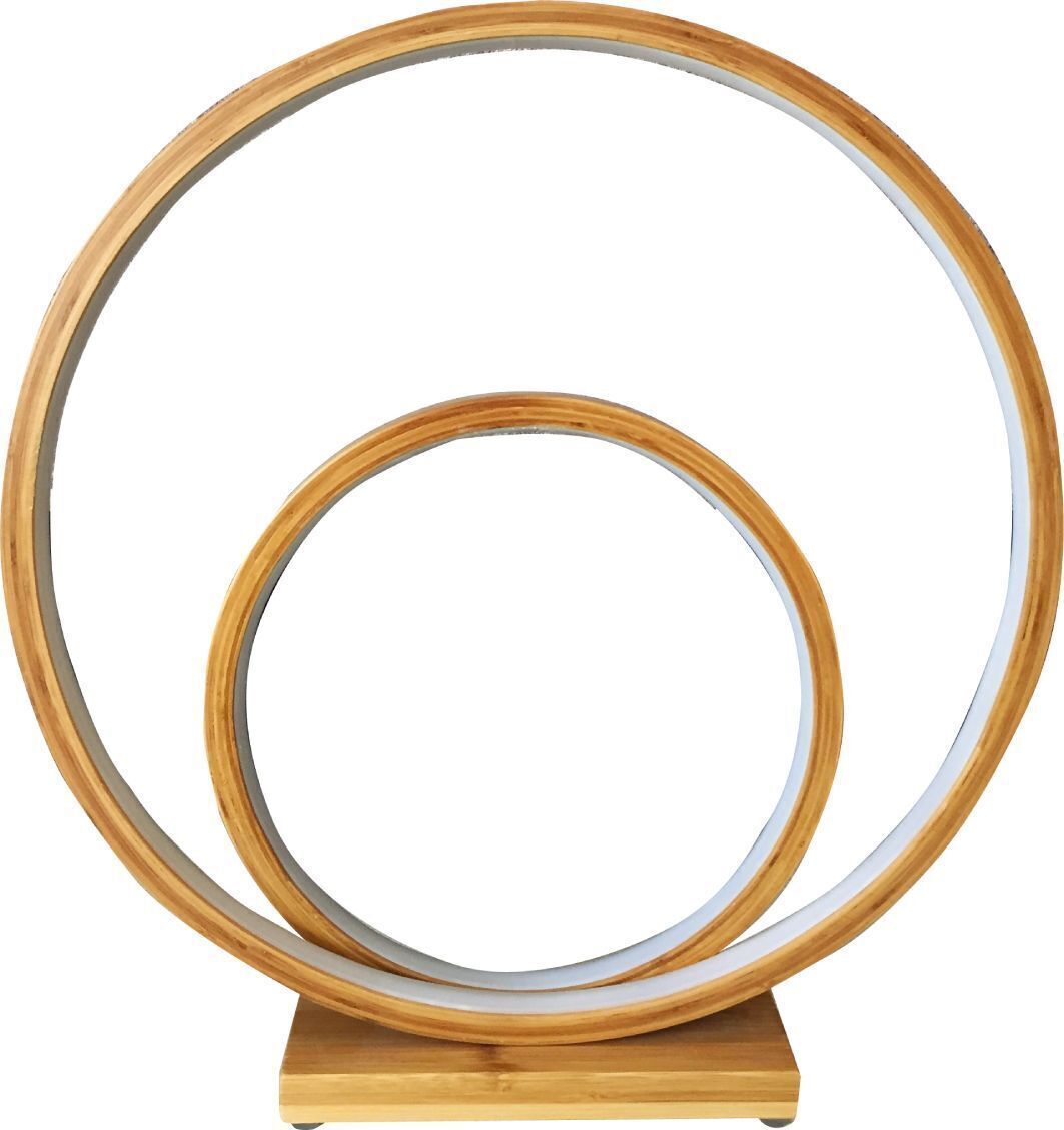 Natural Double Circle Bamboo LED Table Lamp Light Modern Scandi Minimal 3