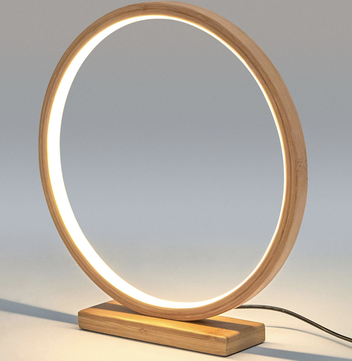 Bamboo Single Ring LED Lamp Light Modern Scandi Minimalistic - Natural 3