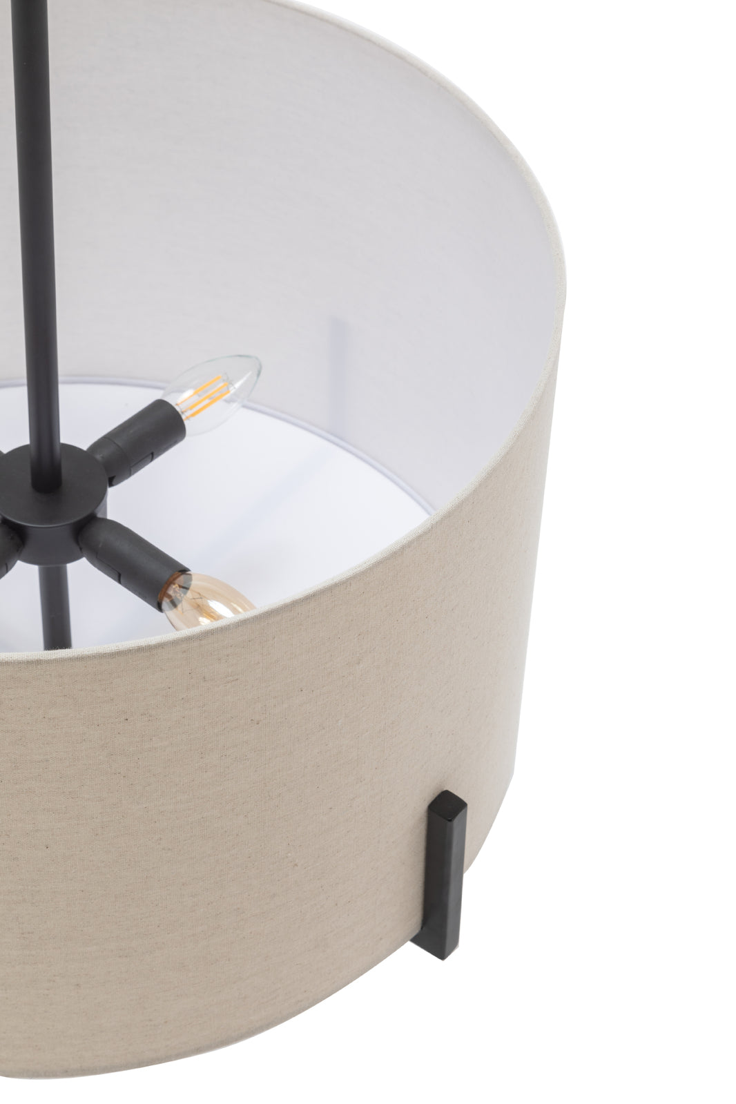 Modern Scandi Metal Hanging Pendant Lamp w/ Linen Shade Light - Matte Black 5