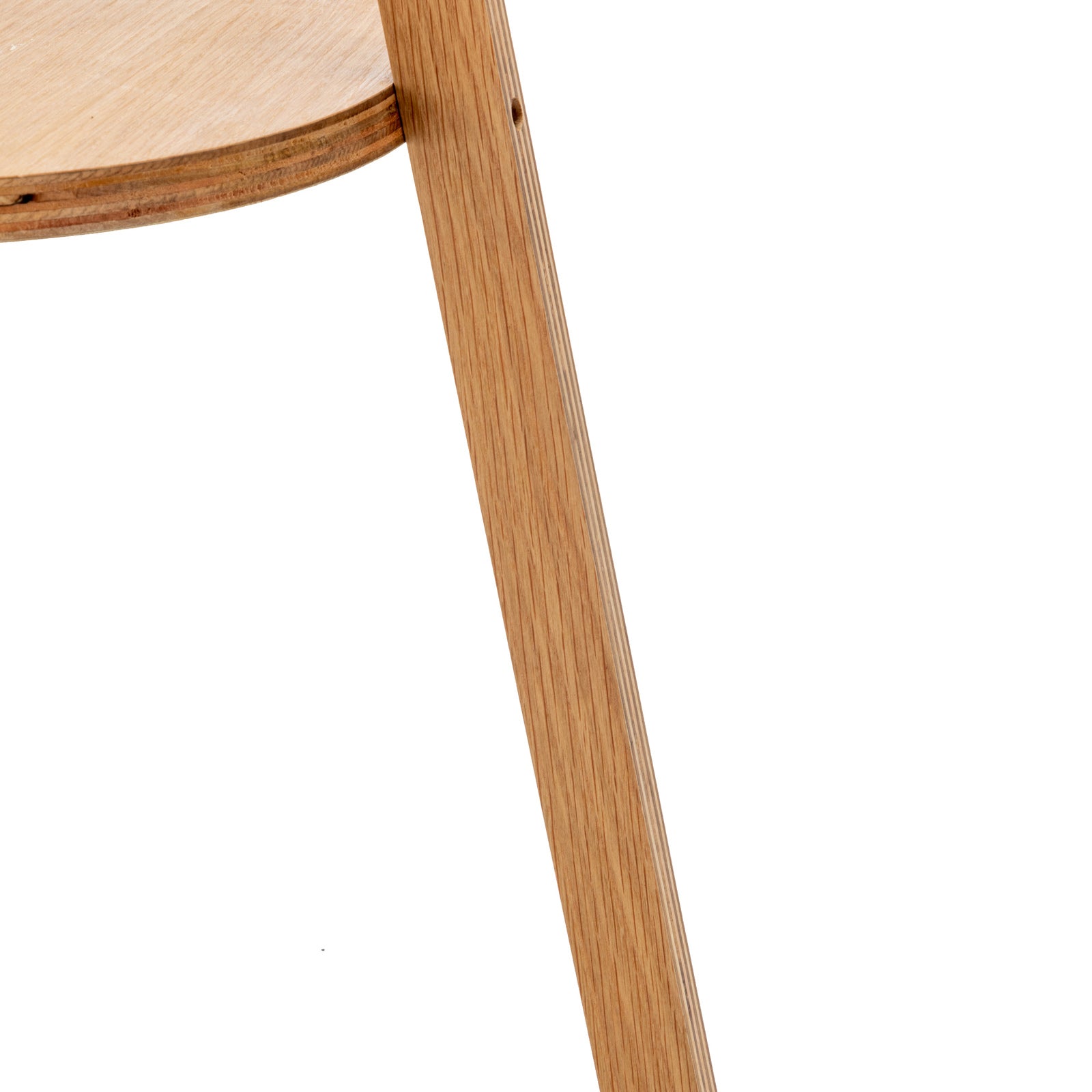 Natural Wooden Tripod Floor Lamp w/ Round Wood Shelf + Off White Linen Shade 5