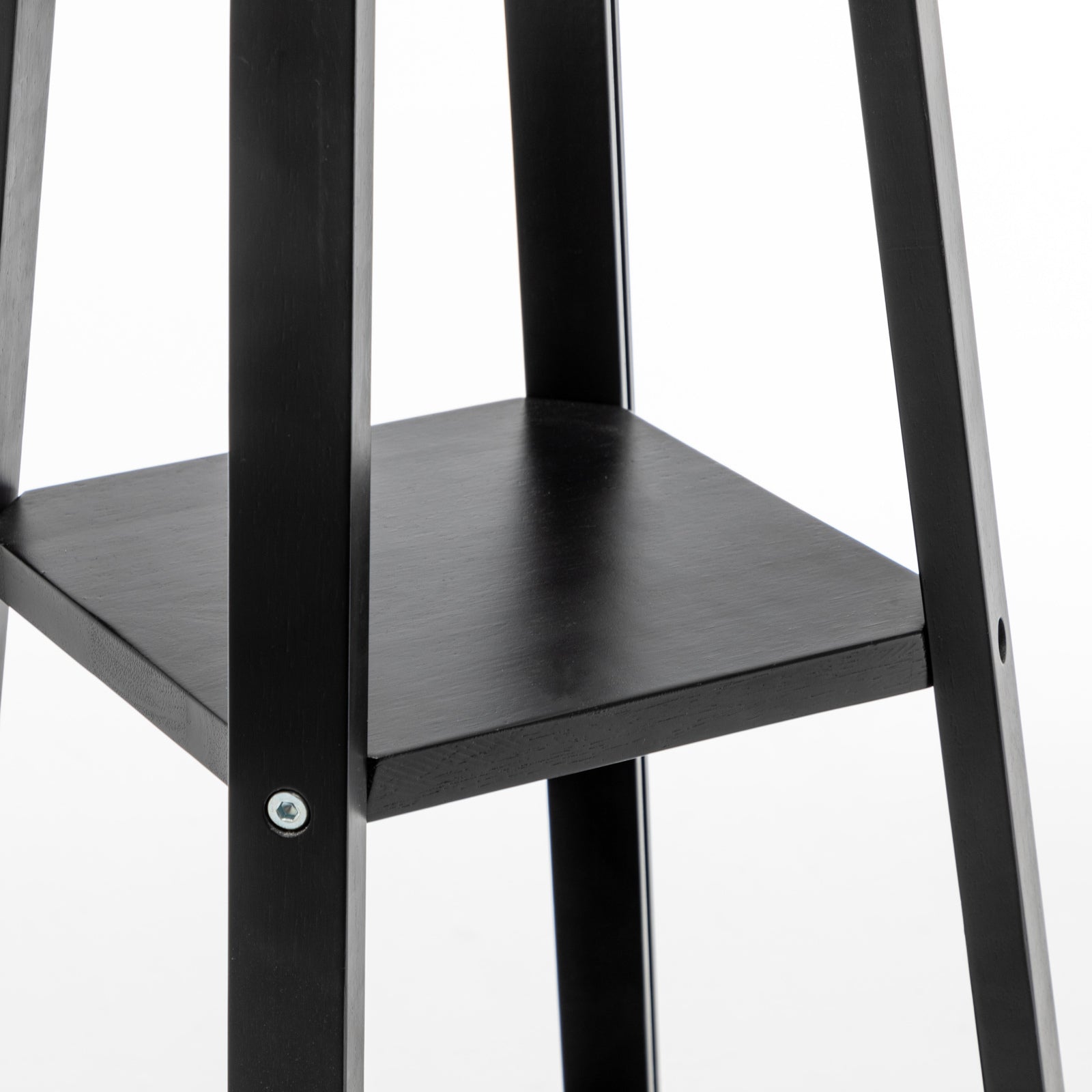 Eiffel 3 Tier Natural Wood Floor Lamp w/ Storage Shelves + Off White Linen Shade 4