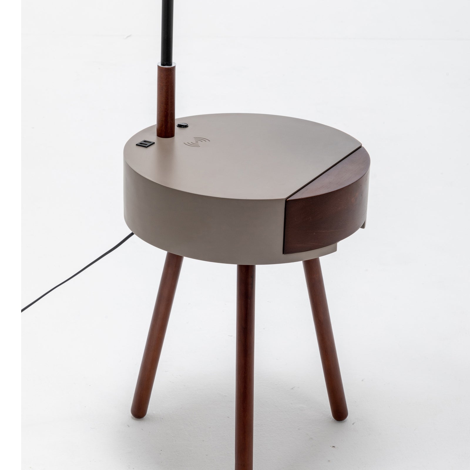 Florence Tripod Lamp Shelf Storage Drawer Bed Side Table Light w/ USB Charger 9