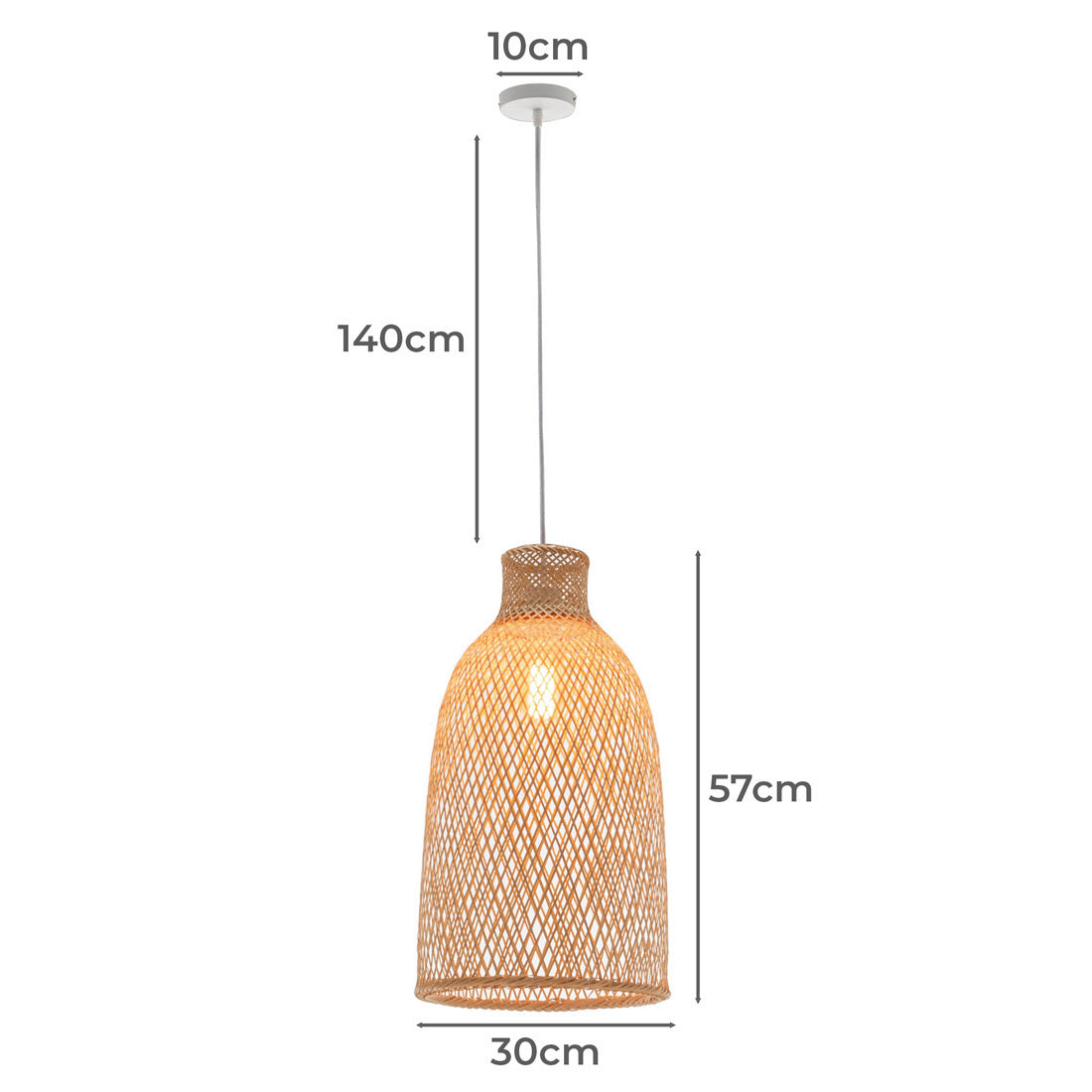 Natural Woven Bamboo Cone Pendant Lamp Hanging Light Bell Shade Boho Tropical 8