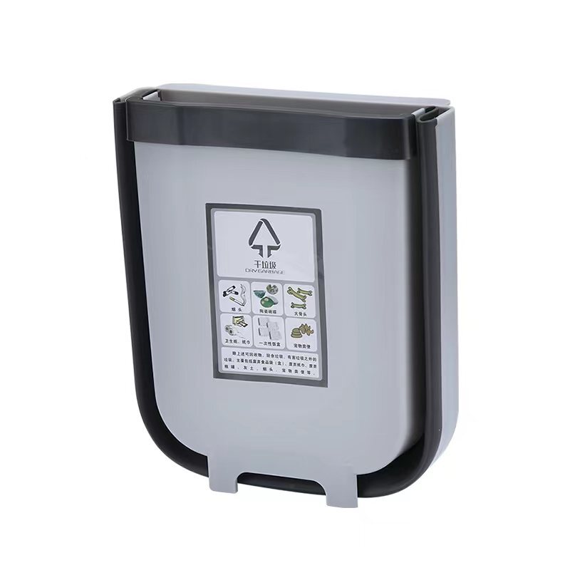 9L Kitchen Wall Mounted Foldable Waste Bin Hanging Trash Can Collapsible - Brown 3