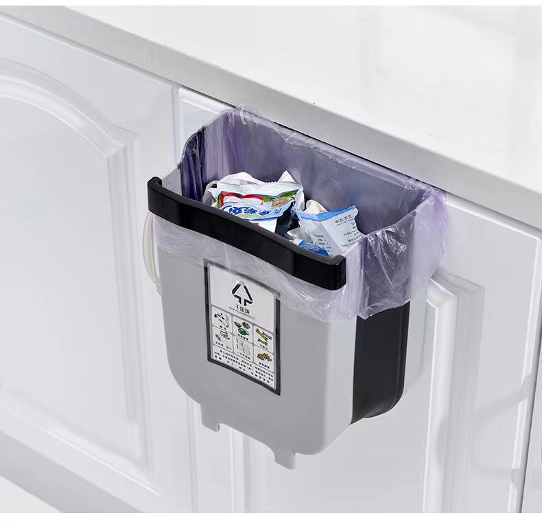 9L Kitchen Wall Mounted Foldable Waste Bin Hanging Trash Can Collapsible - Brown 4