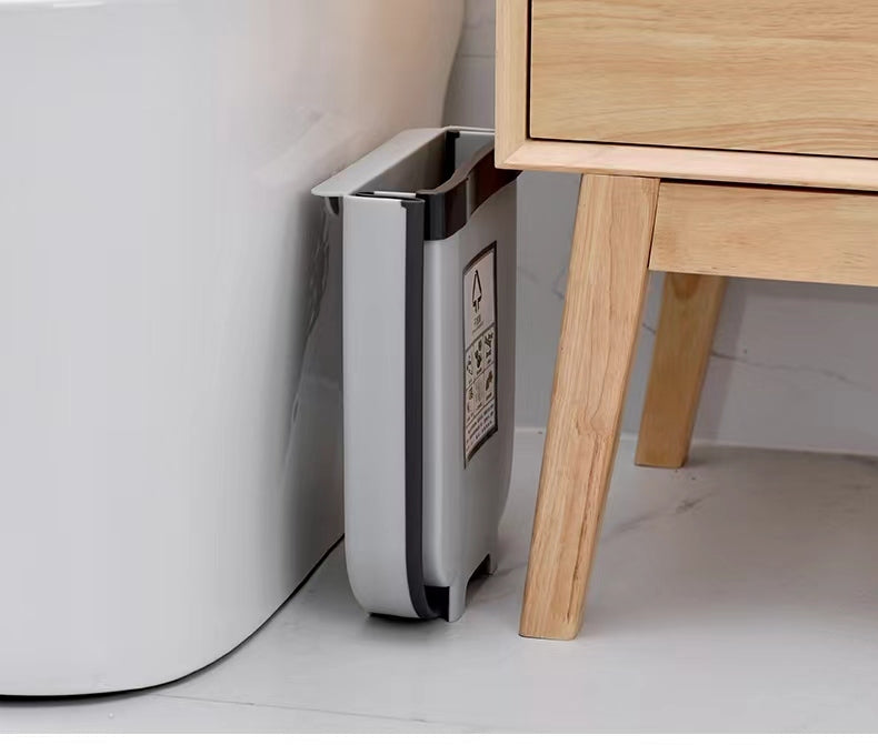 9L Kitchen Wall Mounted Foldable Waste Bin Hanging Trash Can Collapsible - Brown 5