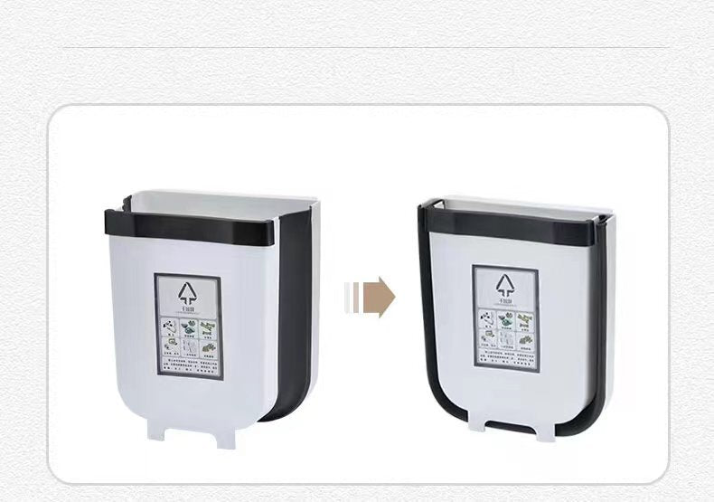 9L Kitchen Wall Mounted Foldable Waste Bin Hanging Trash Can Collapsible - Brown 6