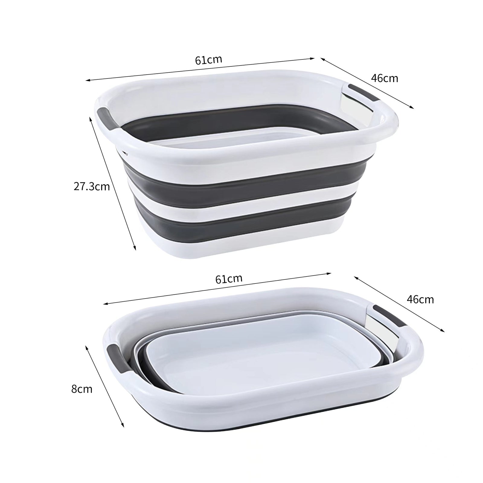 40L Collapsible Laundry Basket Washing Clothes w/Handles Bin Foldable - Grey/White 3