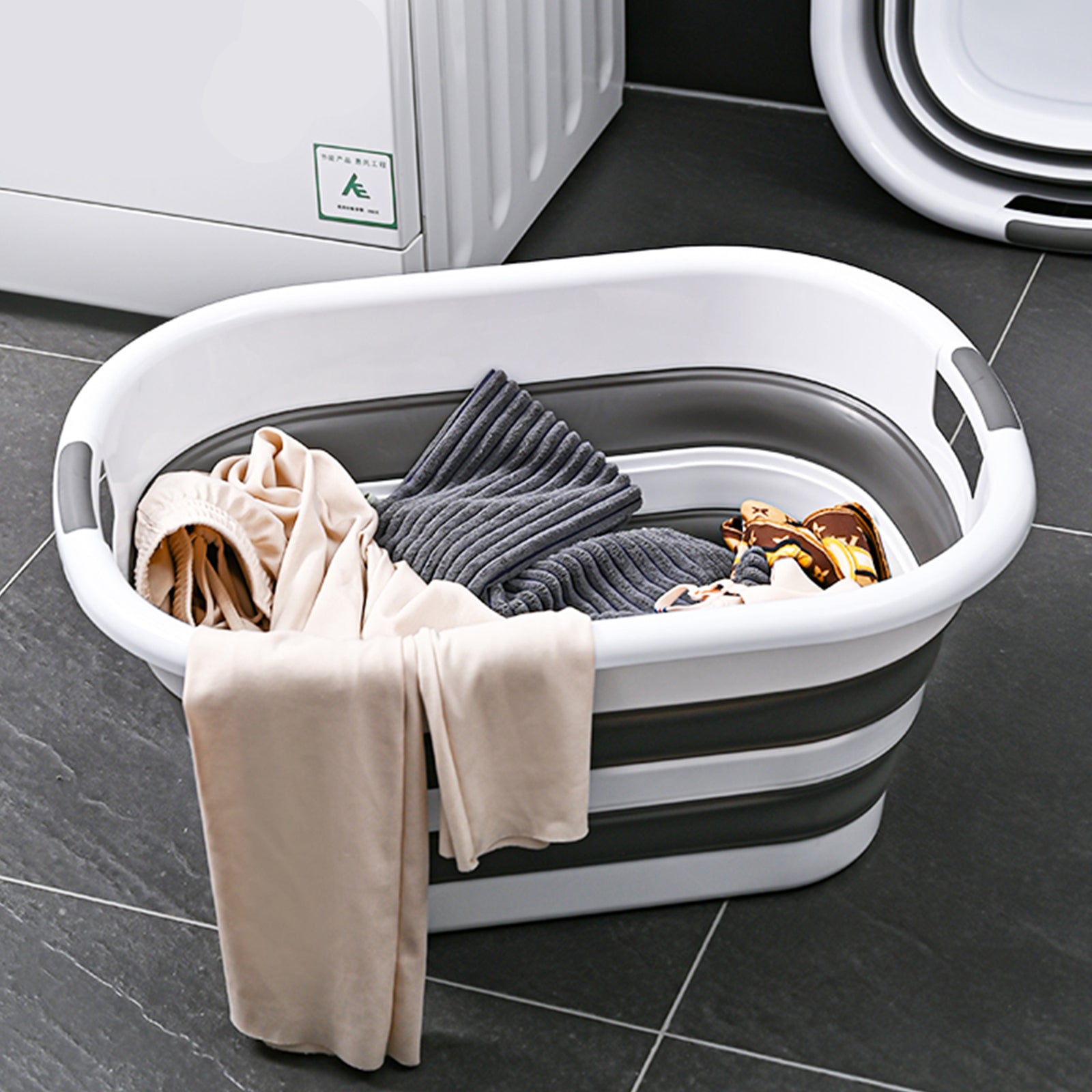 40L Collapsible Laundry Basket Washing Clothes w/Handles Bin Foldable - Grey/White 7